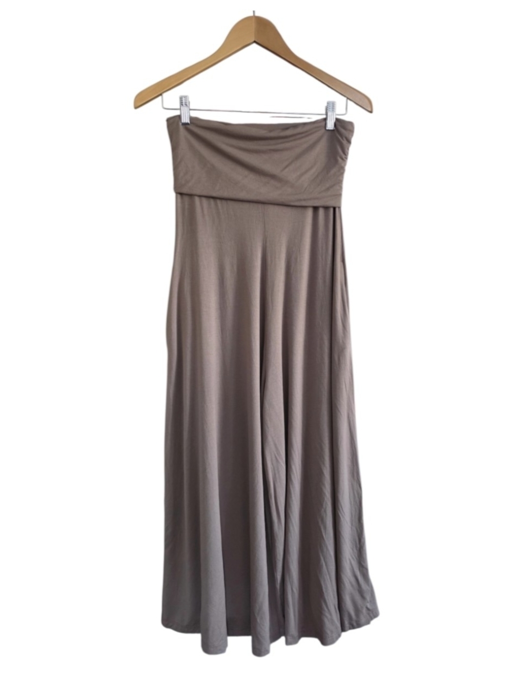 Final Touch Strapless Wide-Leg Jumpsuit in Taupe